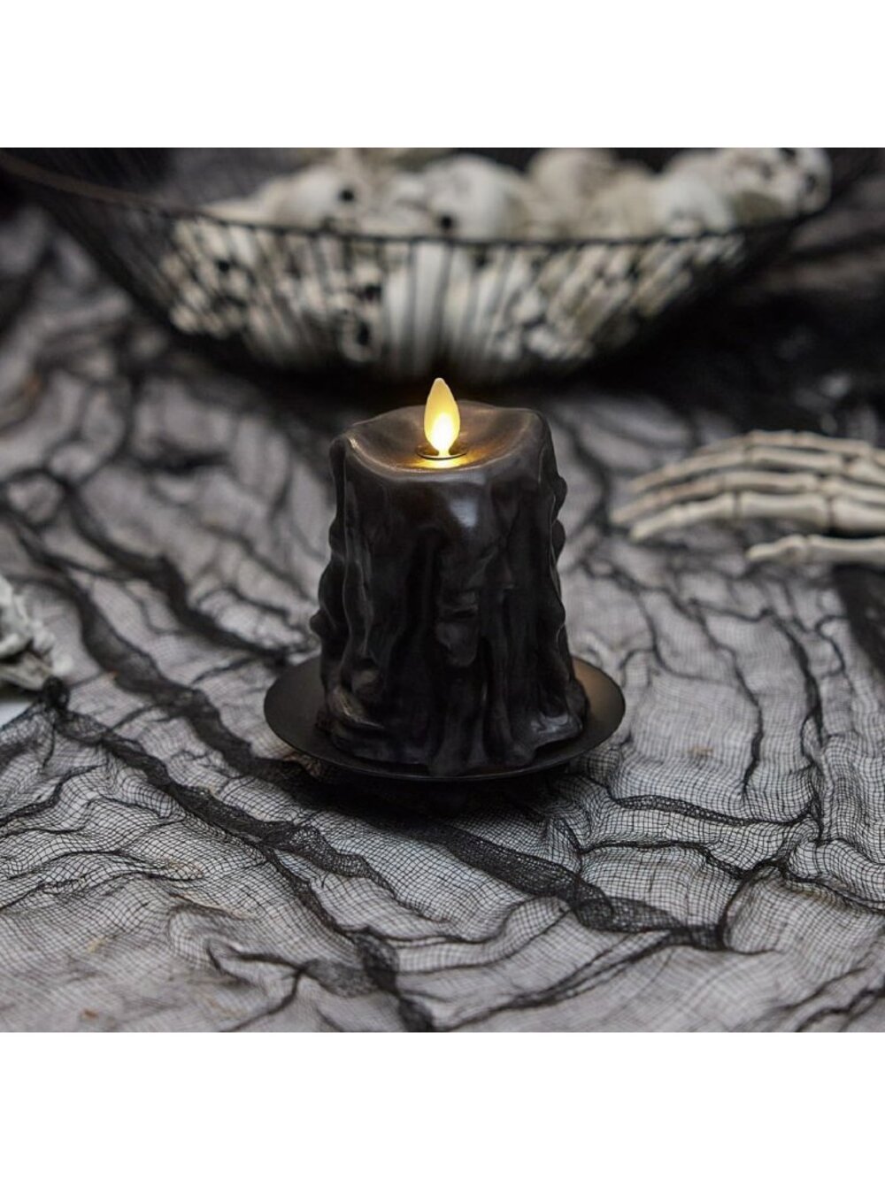 Real Wax Flameless LED Candle with Timer, Black 3.4" x 4.5", Battery Operated
